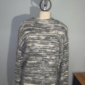 Vylette Gray and White Women's Crew Neck Sweater metallic top shirt medium